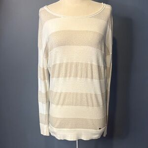 Women’s Guess Striped Gold shimmer White Light Sweater. Small.
